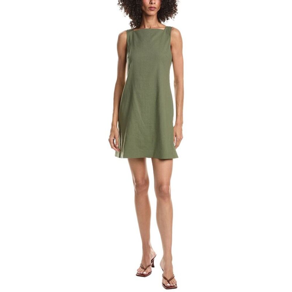 Theory Womens High Square Neck Linen-Blend Mini Dress, Green